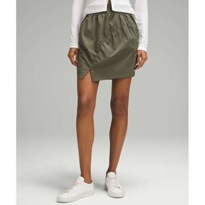 Lululemon High Rise Ruched Mini Skirt, Large, Army Green, Athleisure Sporty